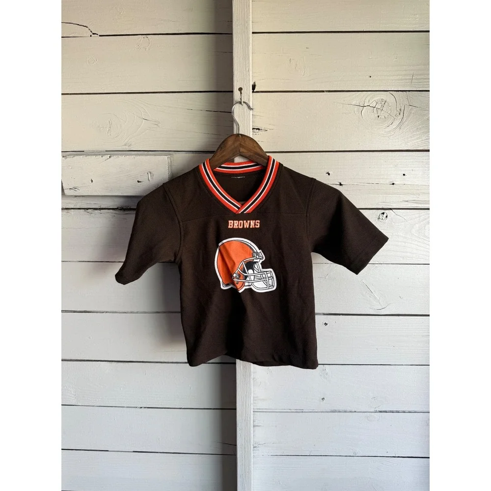 Vintage Cleveland Browns Kids Football Jersey Shirt Brown Orange Helmet V-Neck